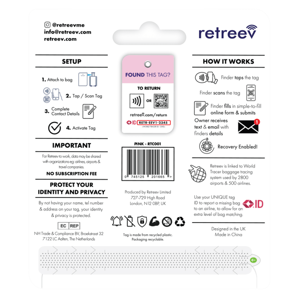 Wholesale cell phone accessory Retreev - Smart Tag - Pink