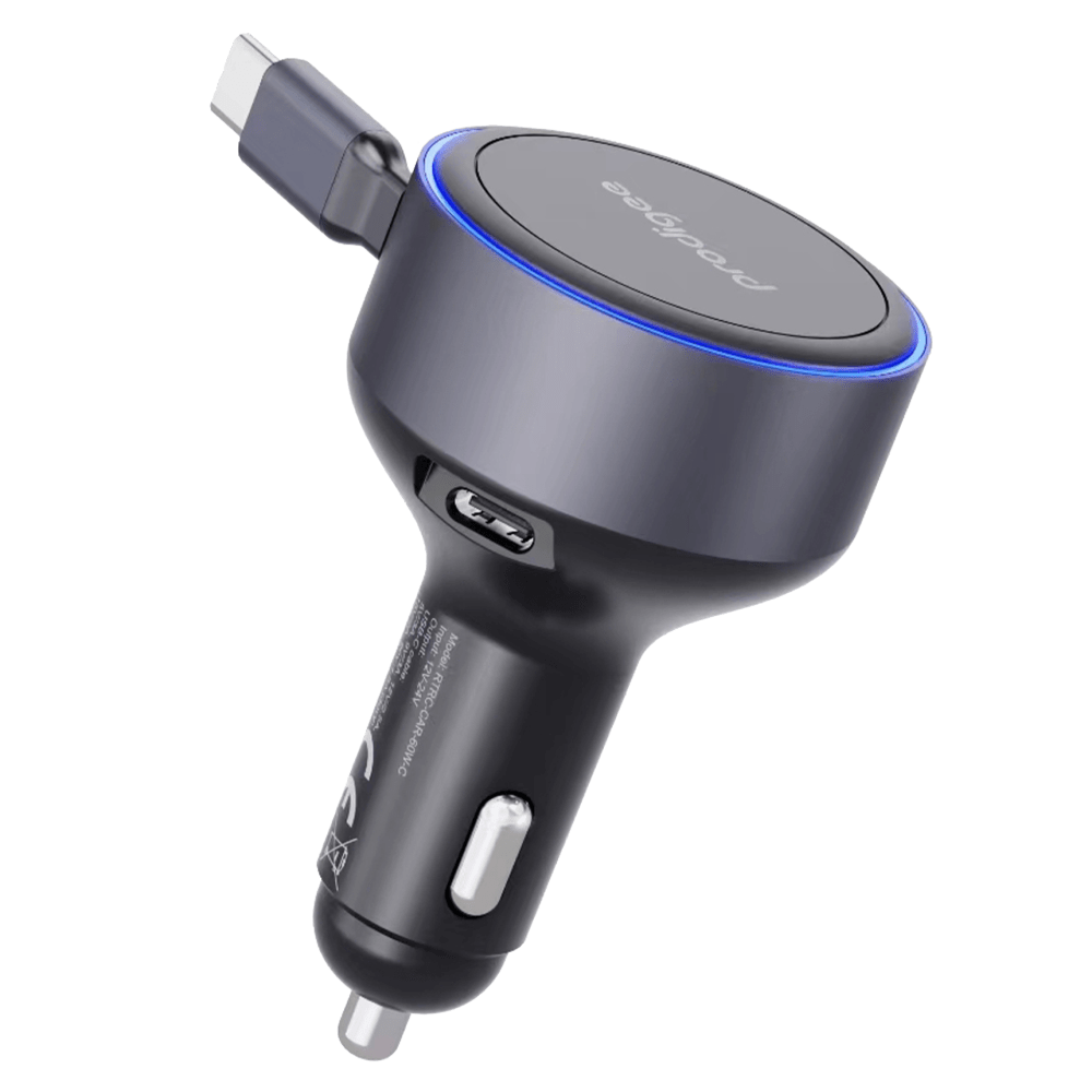 Wholesale cell phone accessory prodigee - Energee Retract-It Type C Car Charger 60W - Black