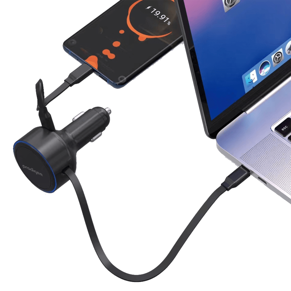 Wholesale cell phone accessory prodigee - Energee Retract-It Type C Car Charger 60W - Black