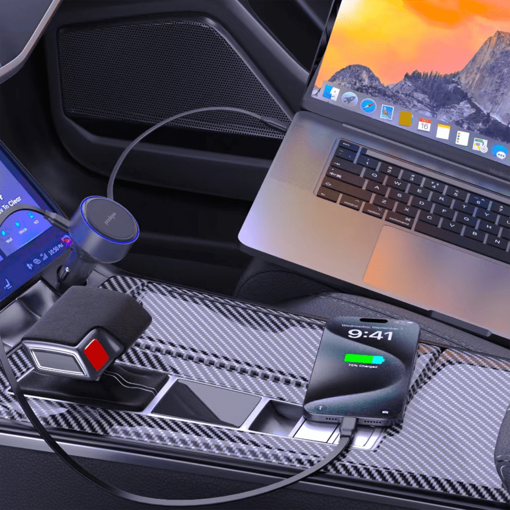 Wholesale cell phone accessory prodigee - Energee Retract-It Type C Car Charger 60W - Black