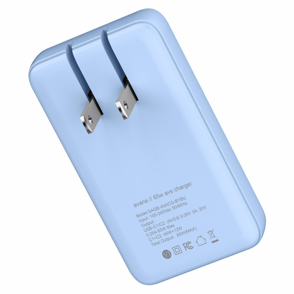 Wholesale cell phone accessory Avana - Ultra-Slim Dual 65W USB C to USB C Charger - Sky