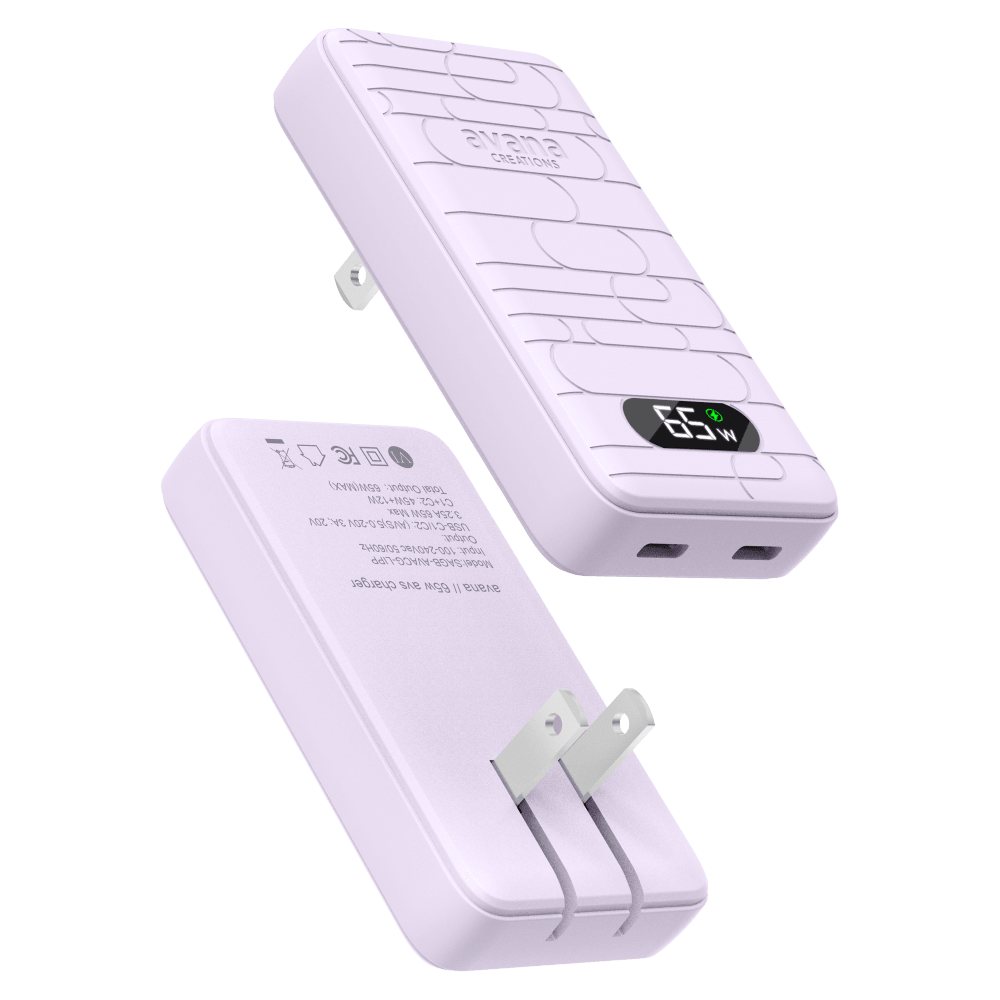 Wholesale cell phone accessory Avana - Ultra-Slim Dual 65W USB C to USB C Charger - Lavender