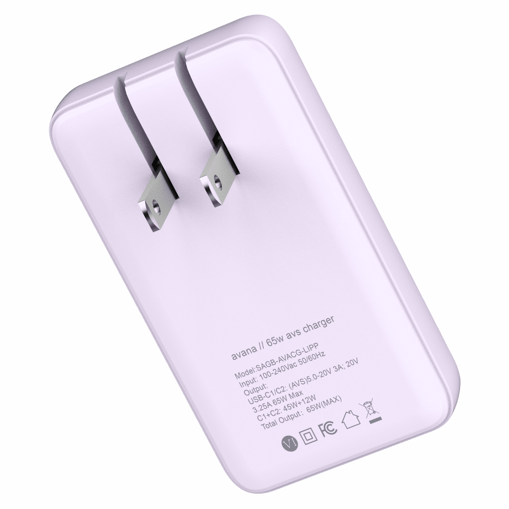 Wholesale cell phone accessory Avana - Ultra-Slim Dual 65W USB C to USB C Charger - Lavender