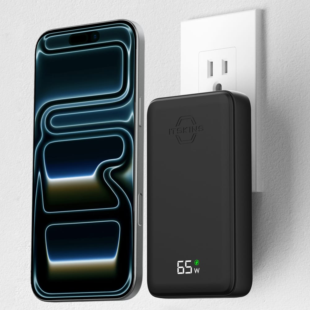 Wholesale cell phone accessory ITSKINS - Ultra-Slim Dual 65W USB C to USB C AVS Charger - Black