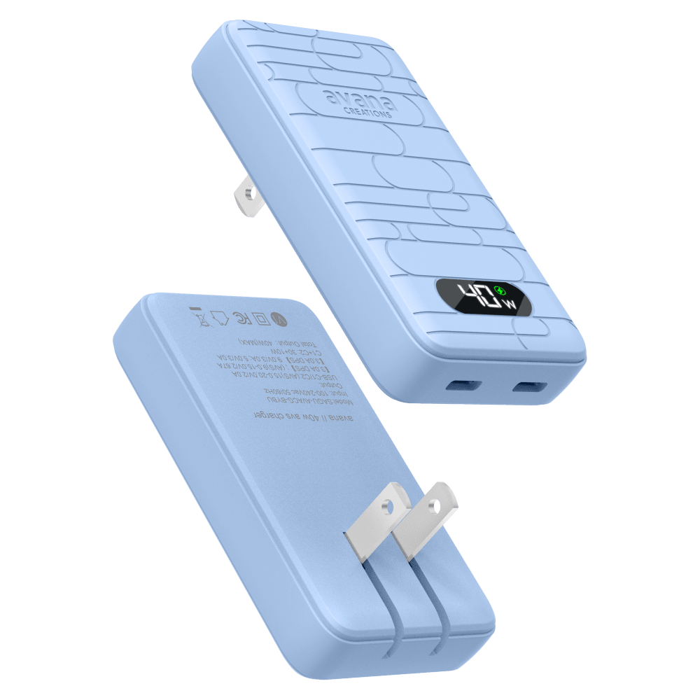 Wholesale cell phone accessory Avana - Ultra-Slim Dual 40W USB C to USB C Charger - Sky