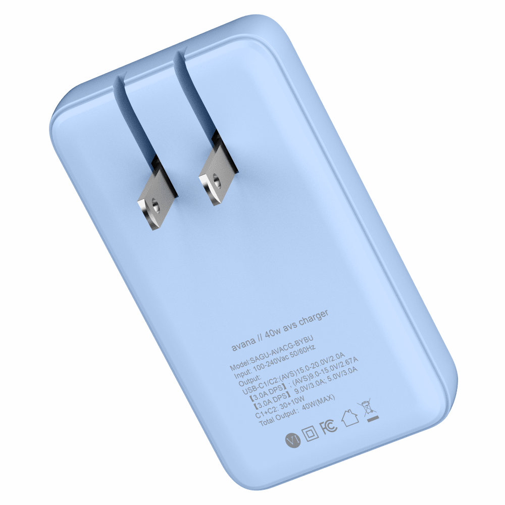 Wholesale cell phone accessory Avana - Ultra-Slim Dual 40W USB C to USB C Charger - Sky