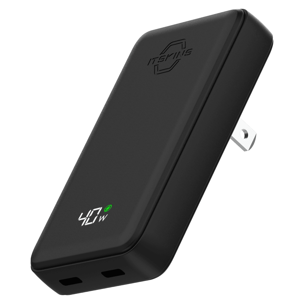 Wholesale cell phone accessory ITSKINS - Ultra-Slim Dual 40W USB C to USB C AVS Charger - Black