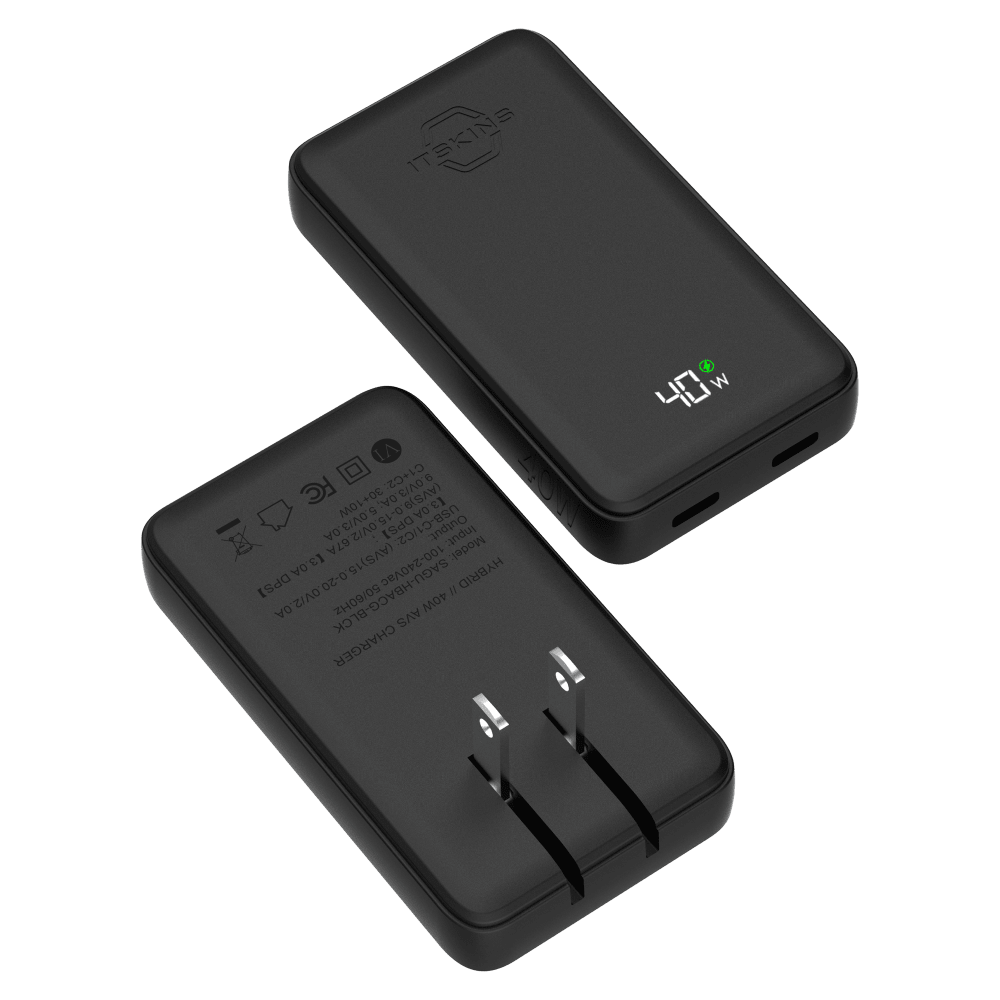 Wholesale cell phone accessory ITSKINS - Ultra-Slim Dual 40W USB C to USB C AVS Charger - Black