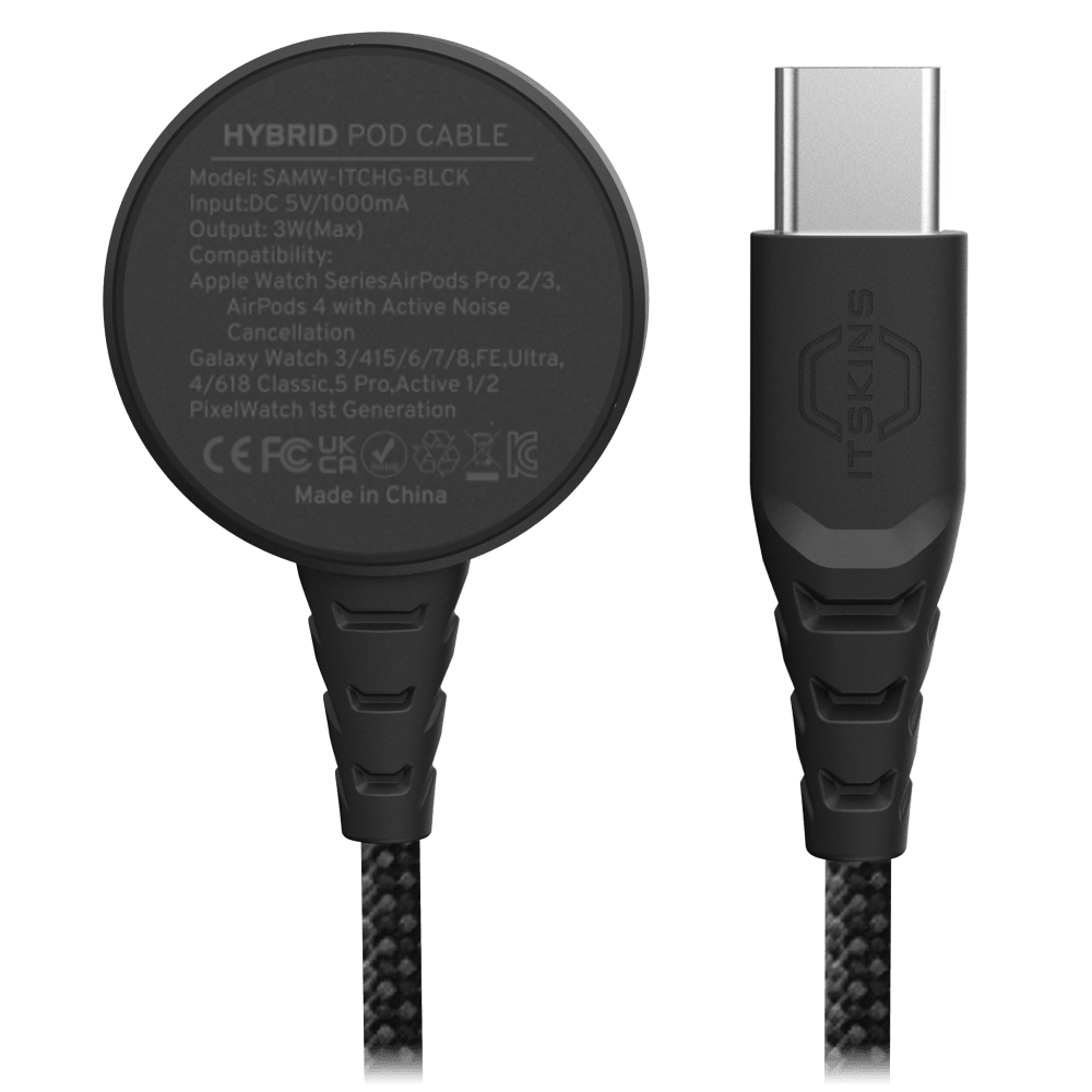 Wholesale cell phone accessory ITSKINS - Hybrid Smartwatch Magnetic Pod to USB C Cable - Black