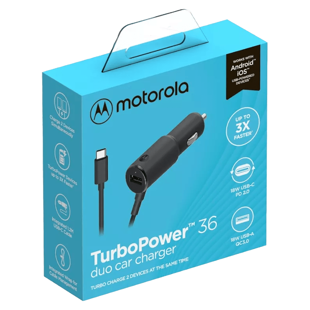 Wholesale cell phone accessory Motorola - TurboPower 36W Duo Car Charger with USB C Cable -