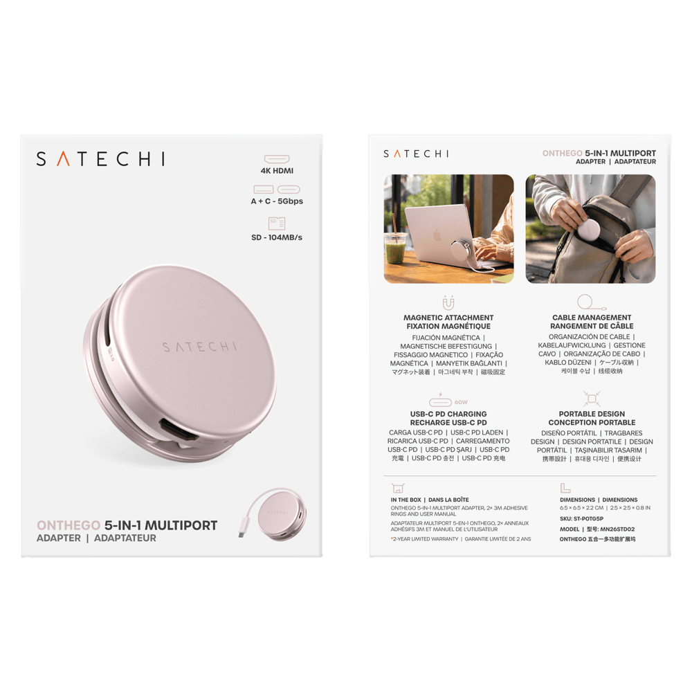 Wholesale cell phone accessory Satechi - OntheGo 5-in-1 Multiport Adapter - Blush