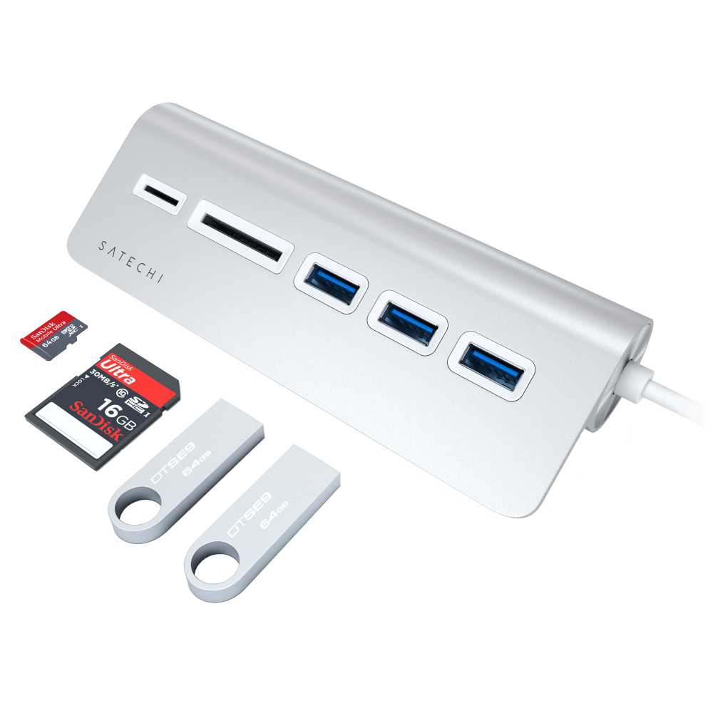 Wholesale cell phone accessory Satechi - USB C Aluminum USB 3.0 Hub and Card Reader - Silver