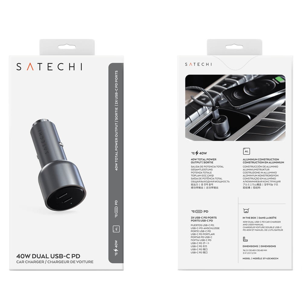 Wholesale cell phone accessory Satechi - Dual USB C PD Car Charger 40W - Space Gray