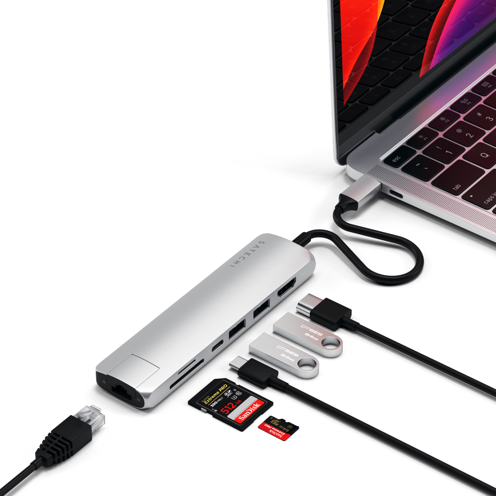 Wholesale cell phone accessory Satechi - USB C Slim Multi Port with Ethernet Adapter - Silver