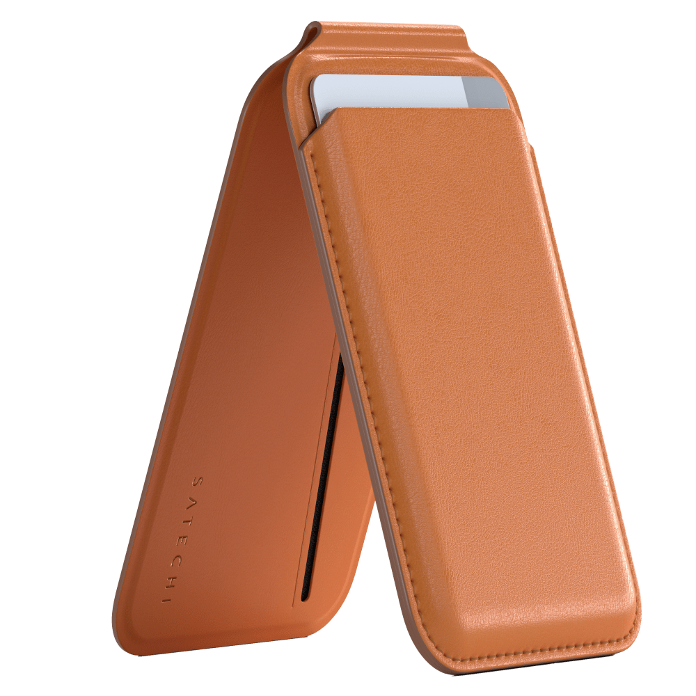 Wholesale cell phone accessory Satechi - Vegan Leather Magentic Wallet Stand - Orange