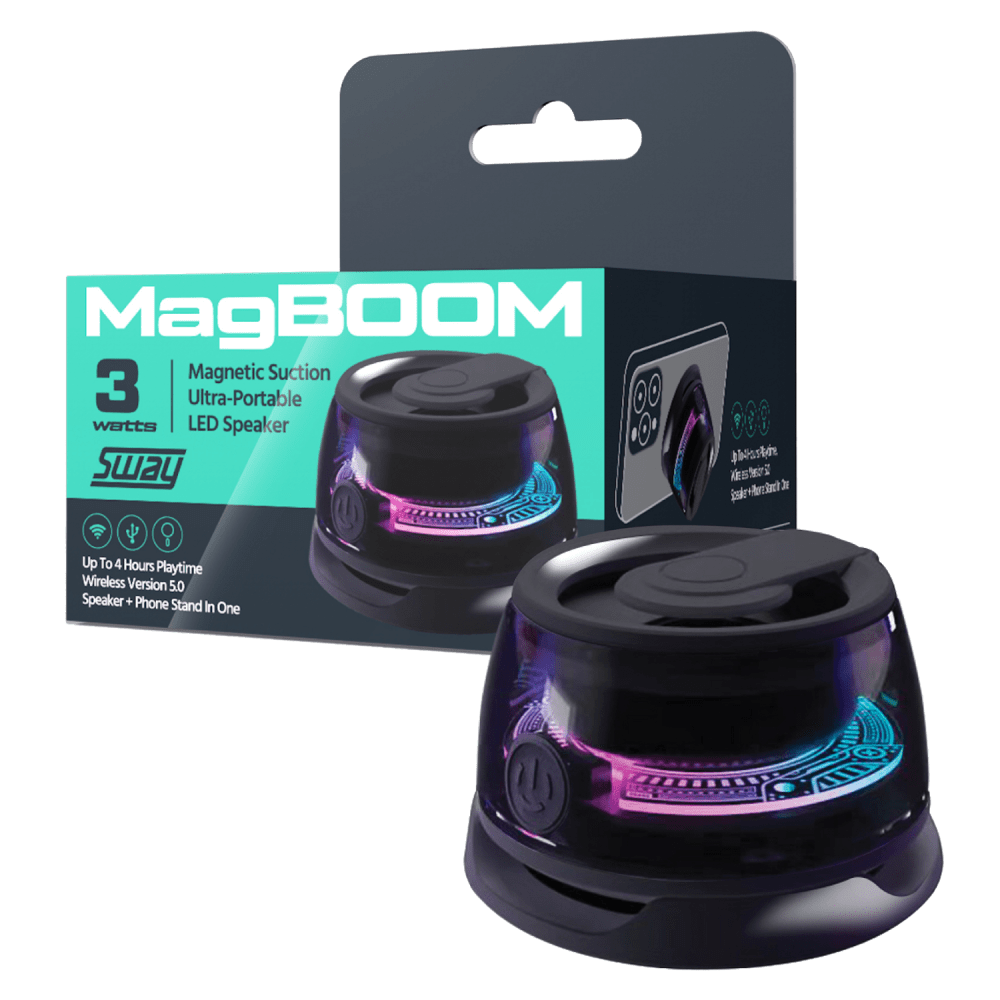 Wholesale cell phone accessory Sway - MagBoom LED Magnetic Bluetooth Speaker (12 Pack) - Black