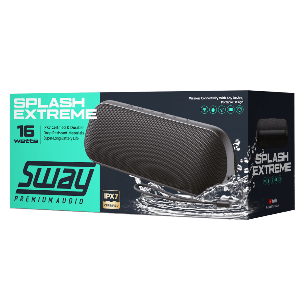 Wholesale cell phone accessory Sway - Splash Extreme Waterproof Bluetooth Speaker - Black