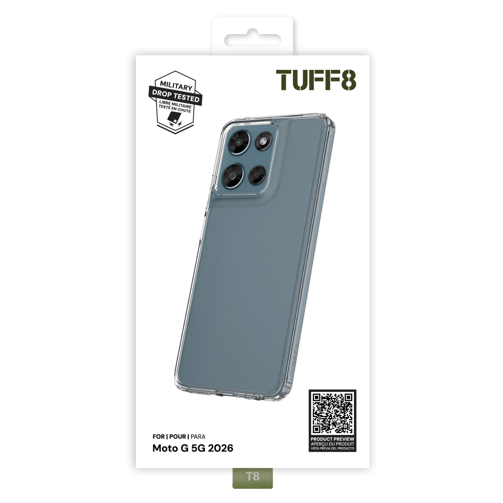 Wholesale cell phone accessory TUFF8 - Rugged Case for Motorola Moto G (2026) - Clear