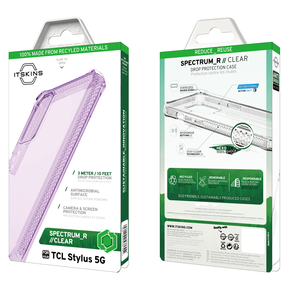 Wholesale cell phone accessory ITSKINS - Spectrum_R  Clear Case for TCL Stylus 5G - Light Purple