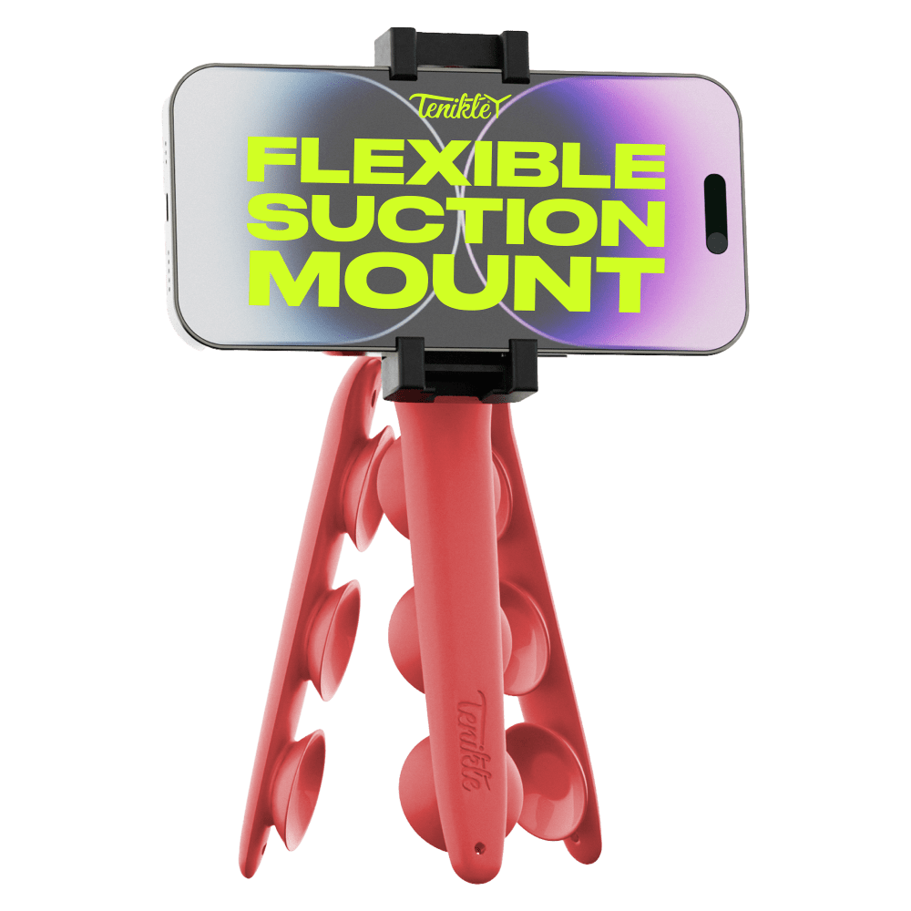 Wholesale cell phone accessory Tenikle - PRO Bendable Suction Cup Tripod Mount - Red