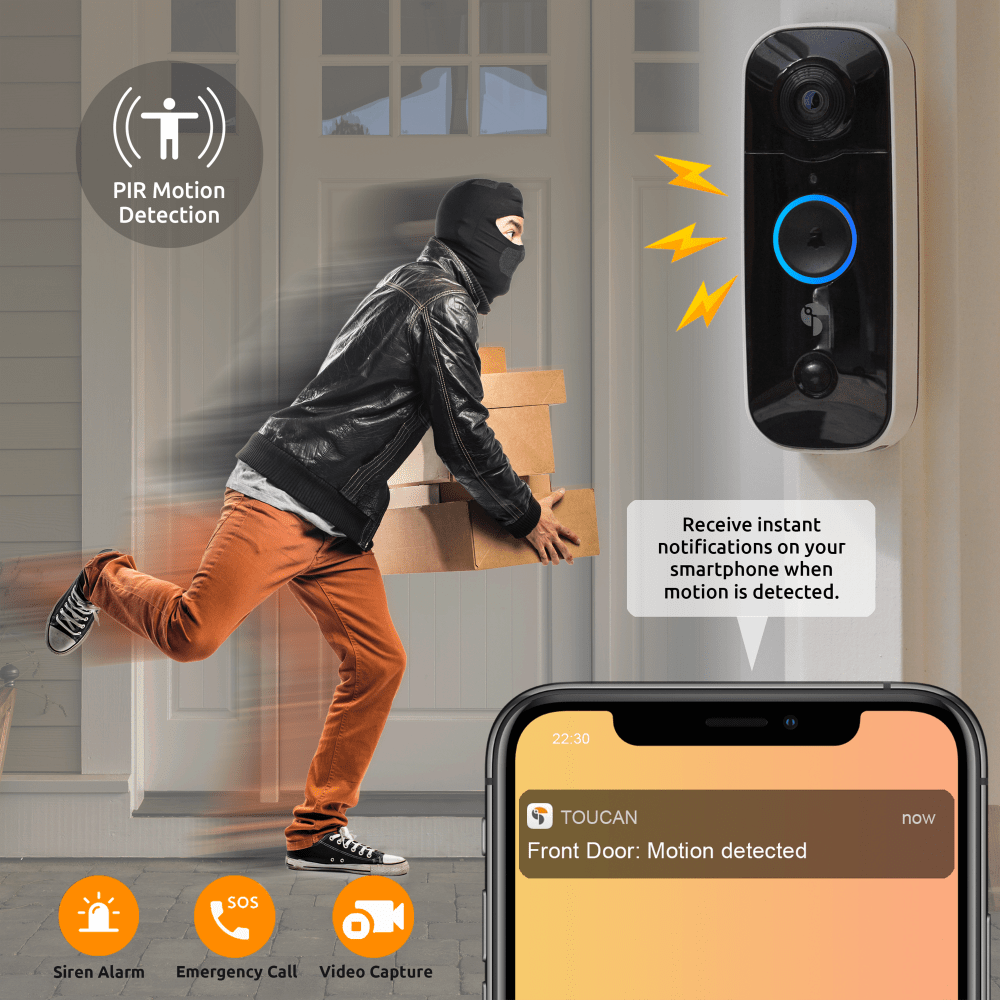 Wholesale cell phone accessory Toucan - Wireless Video Doorbell with Extra Large Rechargable