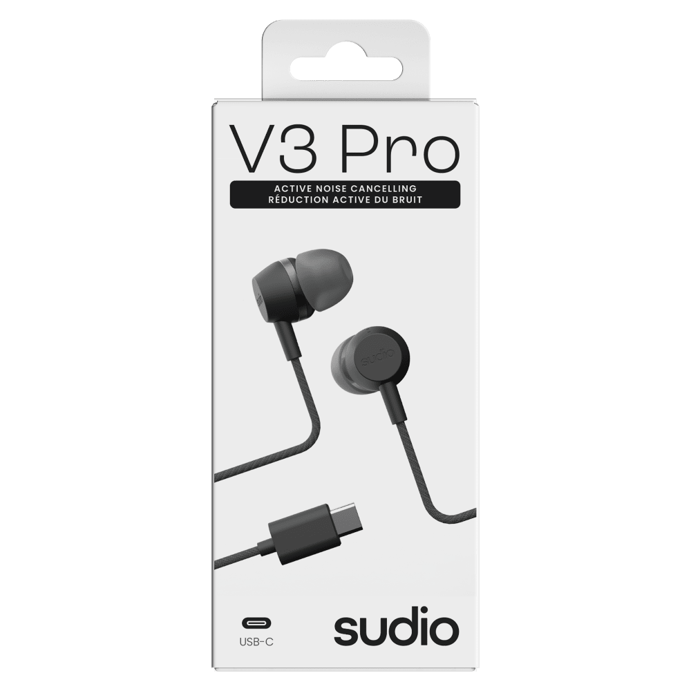 Wholesale cell phone accessory Sudio - V3 Pro Noise Cancelling Wired Earbuds - Black