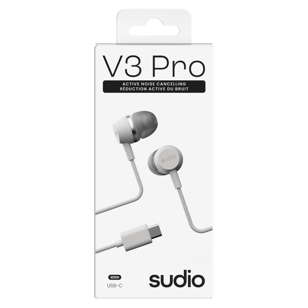 Wholesale cell phone accessory Sudio - V3 Pro Noise Cancelling Wired Earbuds - White