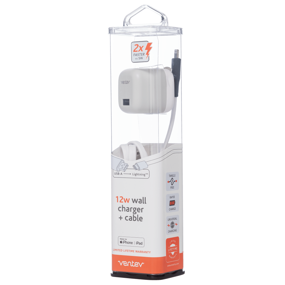 Wholesale cell phone accessory Ventev - 12W USB A Wall Charger and USB A to Apple Lightning