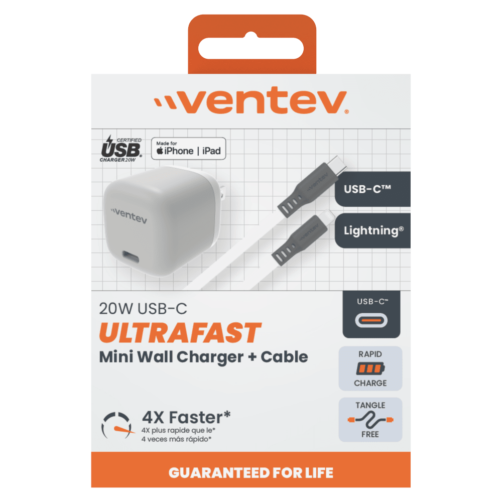 Wholesale cell phone accessory Ventev - 20W ULTRAFAST USB C Universal Mini Wall Charger and