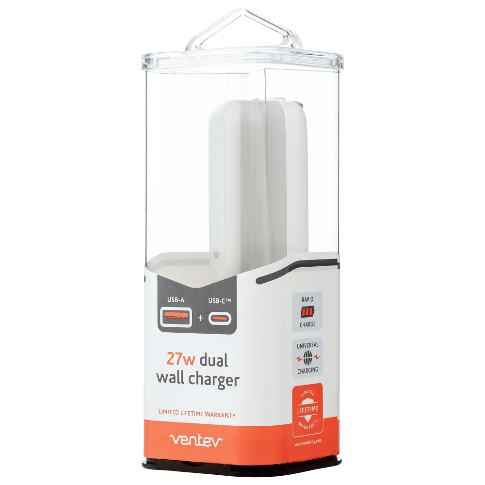 Wholesale cell phone accessory Ventev - 27W Dual USB C and USB A Wall Charger - White