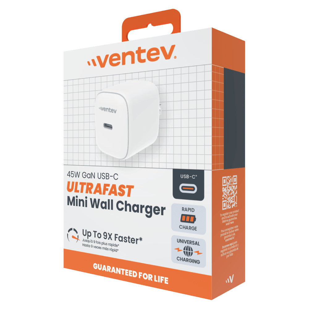 Wholesale cell phone accessory Ventev - ULTRAFAST 45W USB C Wall Charger - White