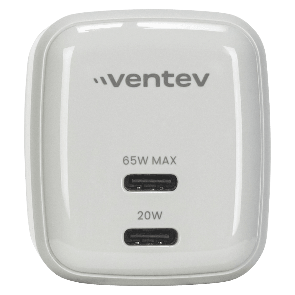 Wholesale cell phone accessory Ventev - 65W Dual USB C GaN Mini Wall Charger - White