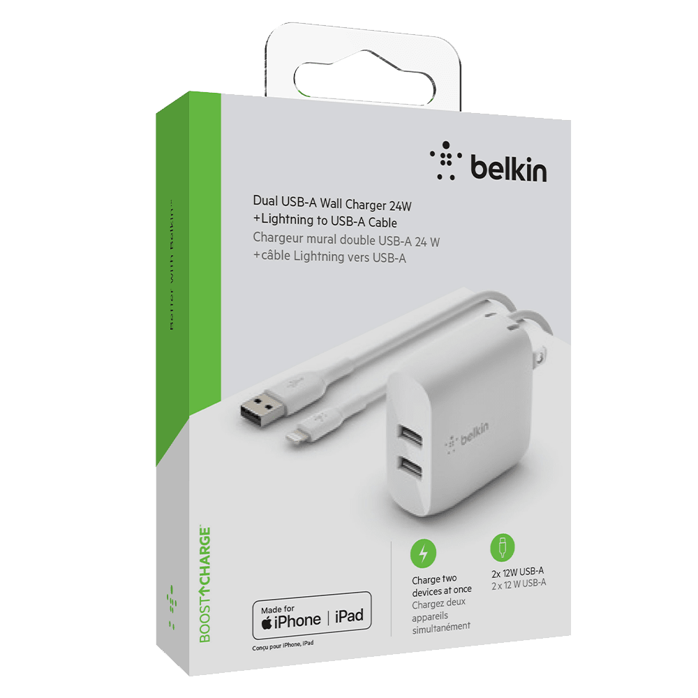 Wholesale cell phone accessory Belkin - Dual Port USB A 24W Wall Charger with Apple Lightning