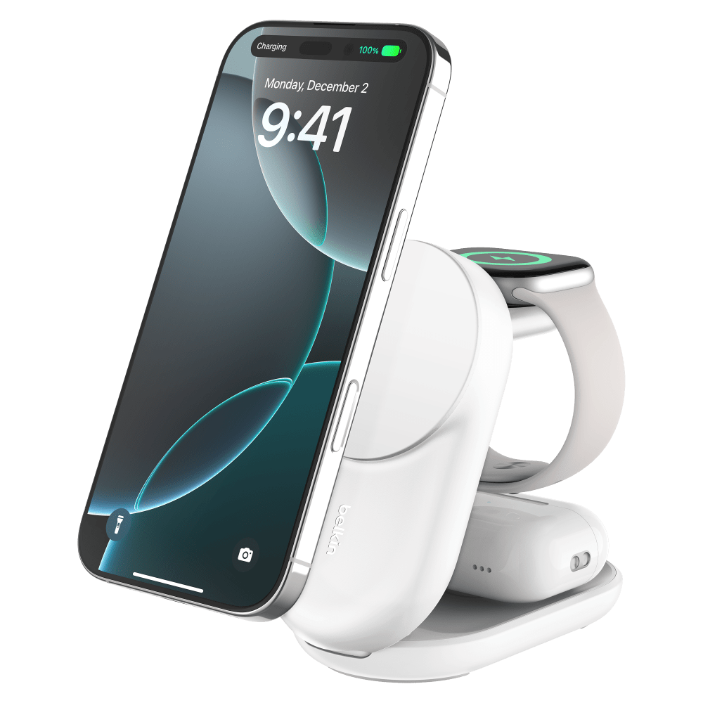 Wholesale cell phone accessory Belkin - Qi2 3 in 1 Foldable Charger 25W - White