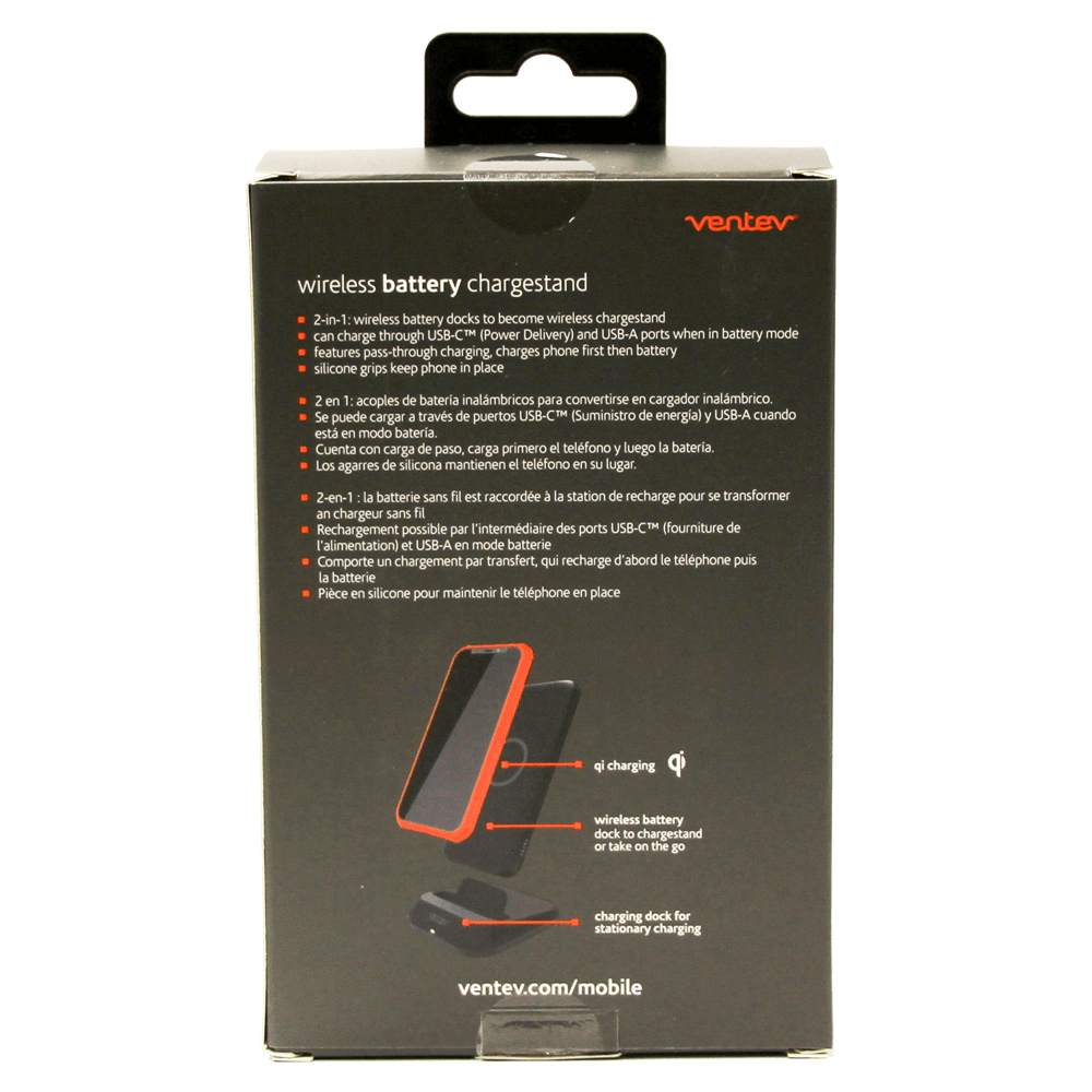 Wholesale cell phone accessory Ventev - wireless battery charge stand 10W 10,000 mAh - Black