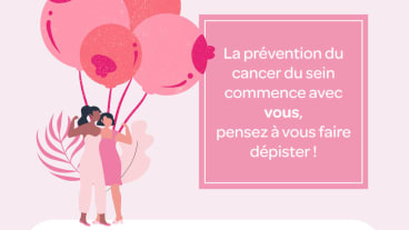 Cancer du sein : ELSAN se mobilise pour Octobre rose 2025. Images de femmes sur fond rose, avec des ballons en forme de sein, appelant à se faire dépister.