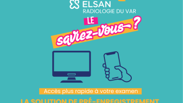 Nouveau chez RADIOLOGIE DU VAR ELSAN  Votre pré enregistrement en ligne afin d’être pris en charge plus rapidement le jour de votre examen Une fois votre rendez vous pris via notre secrétariat ou doctolib, vous recevrez un mail contenant un lien sécurisé pour effectuer votre pré enregistrement en ligne Simple et intuitif, vous êtes guidés étape par étape Le jour J, scannez votre QR Code et le tour est joué ;) 