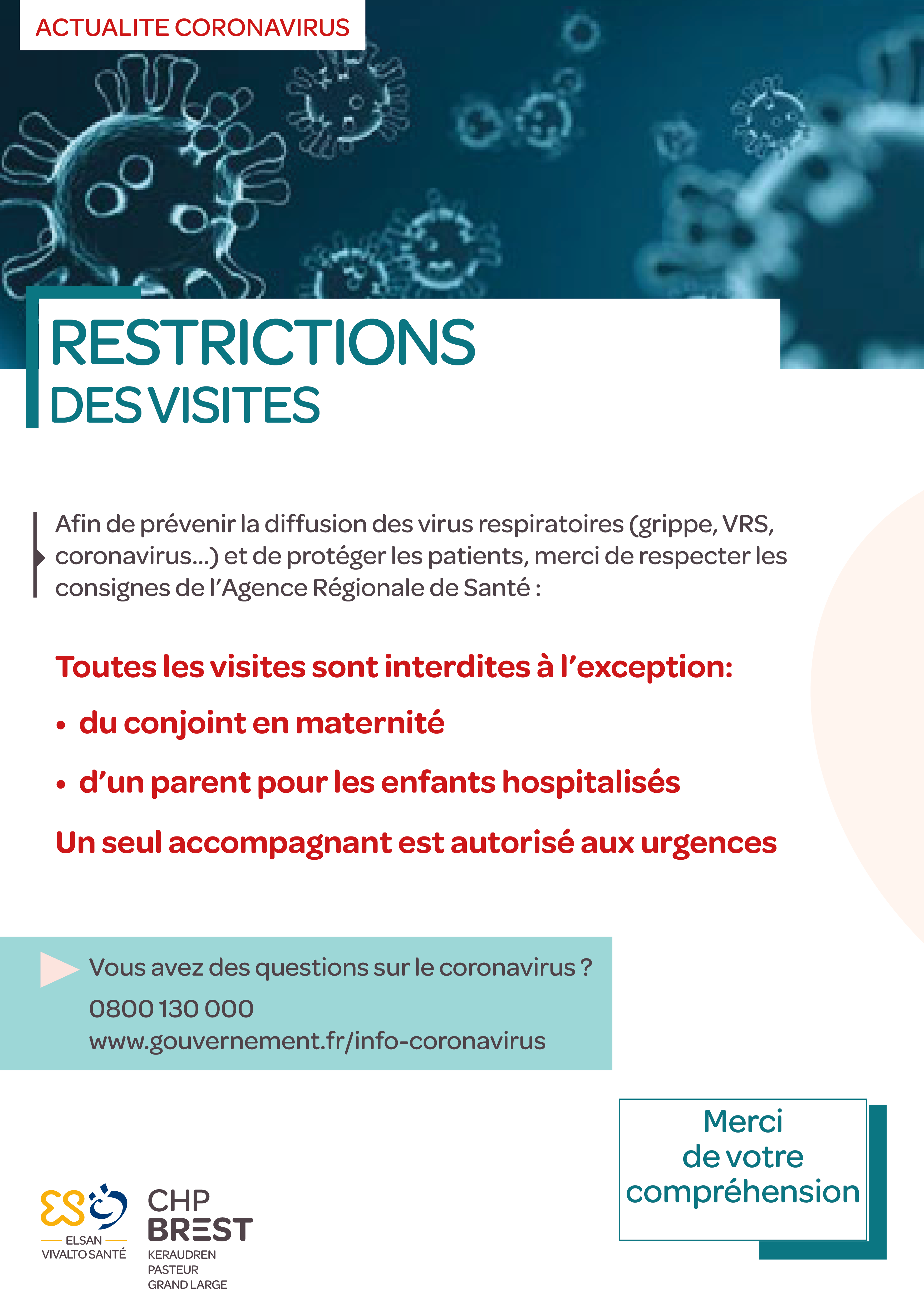 Restrictions des visites - CHP Brest - COVID19