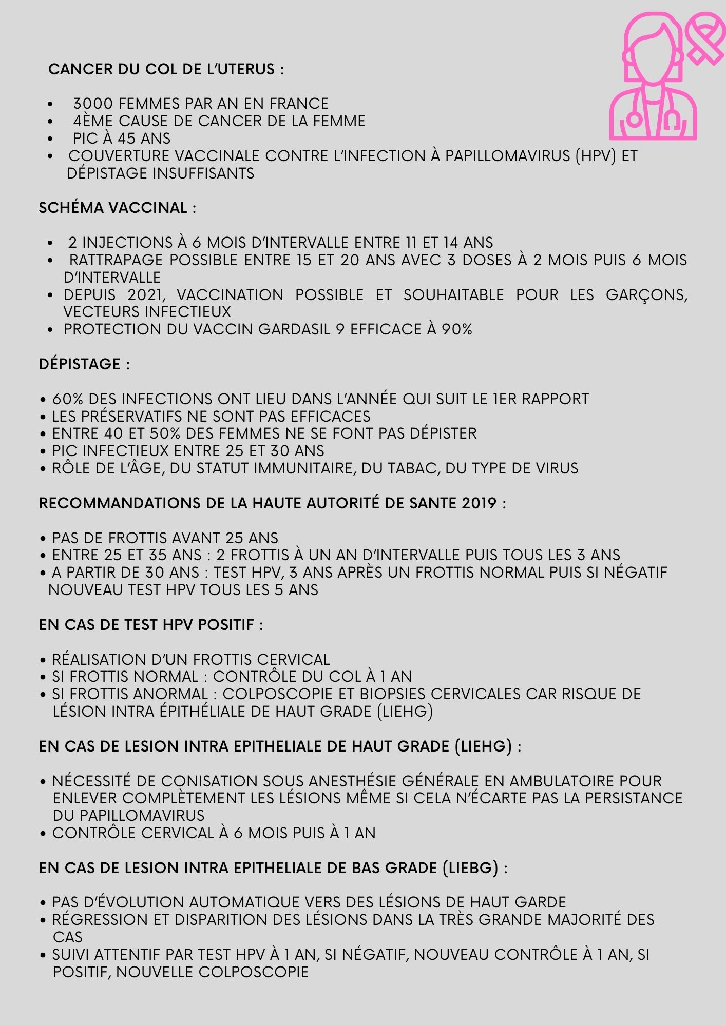 dépistage et prévention du cancer du col de l'utérus Docteur Ingrid PETREA