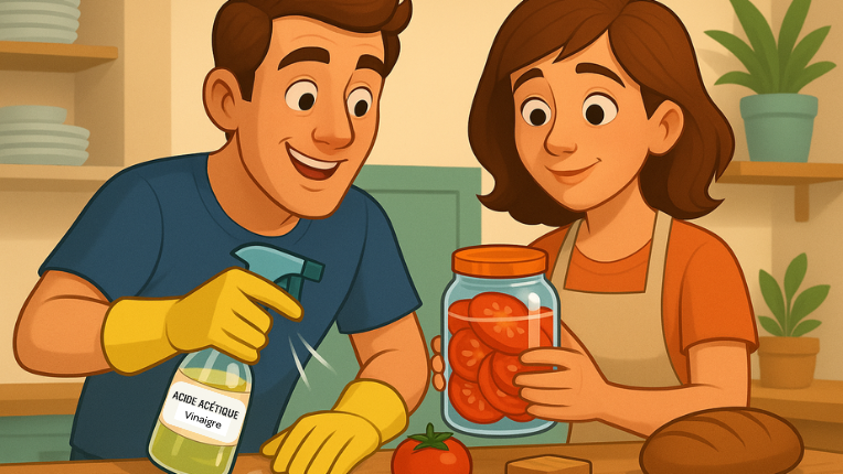 illustration homme et femme chez eu utilisant du vinaire pour leur usage quotidien 