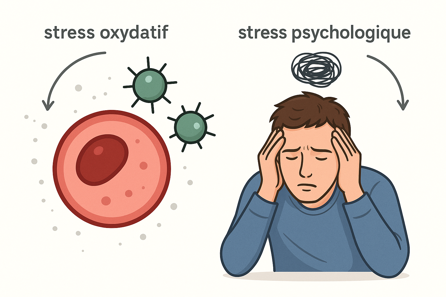 illustration dun côté stress oxydation et lautre psychologique