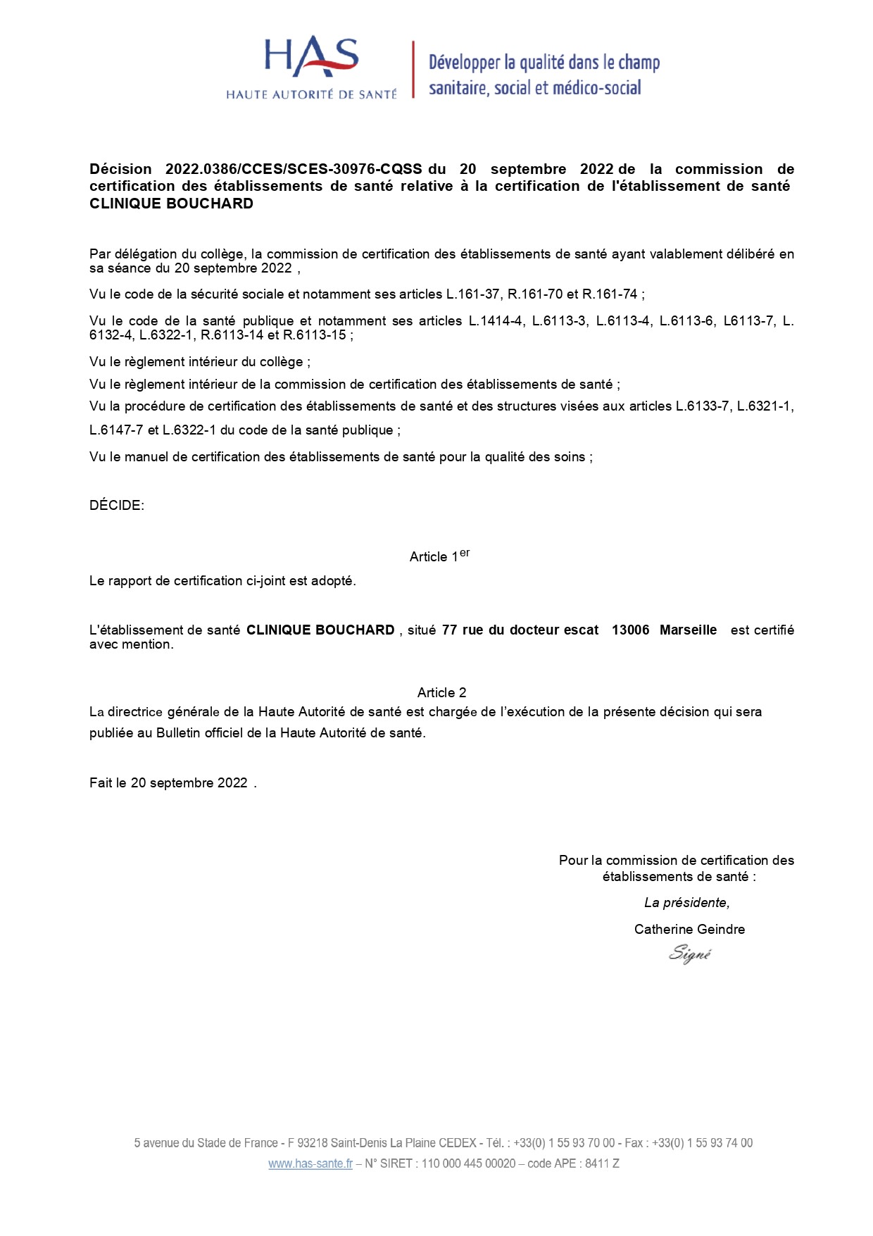 HAS ET CERTIFICATION