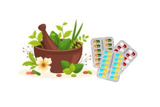 illustration de plantes et plaquettes de médicaments 