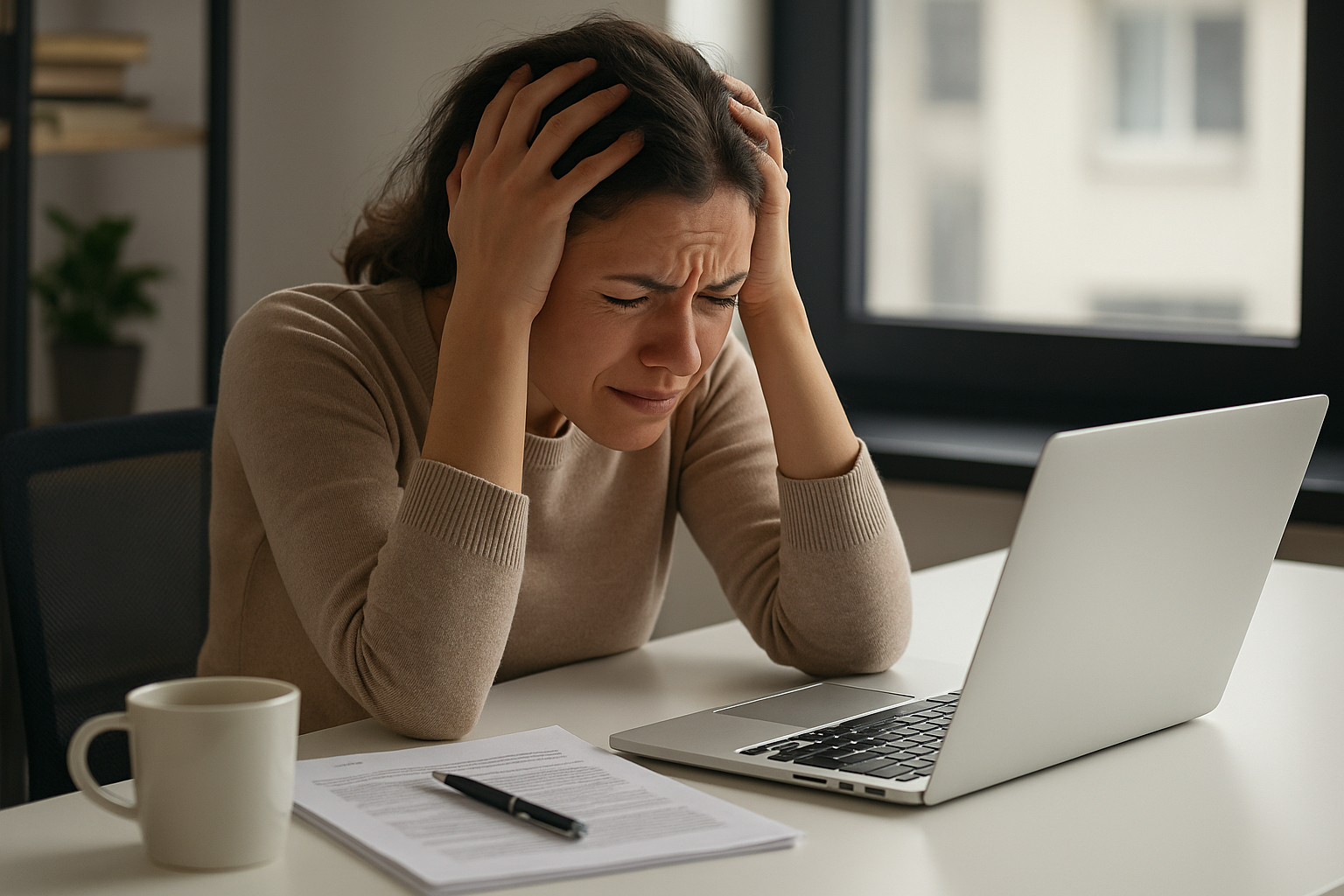 illustration dune femme en stress au travail devant son ordinateur