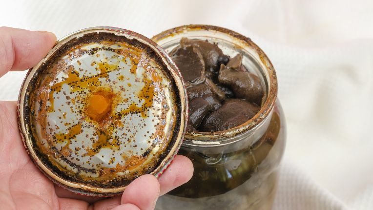 Bocal contaminé par Clostridium botulinum, bactérie à l'origine du botulisme.