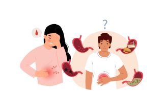 Illustration : Homme et femme avec douleurs au ventre