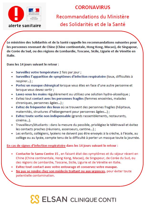 Recommandations Coronavirus