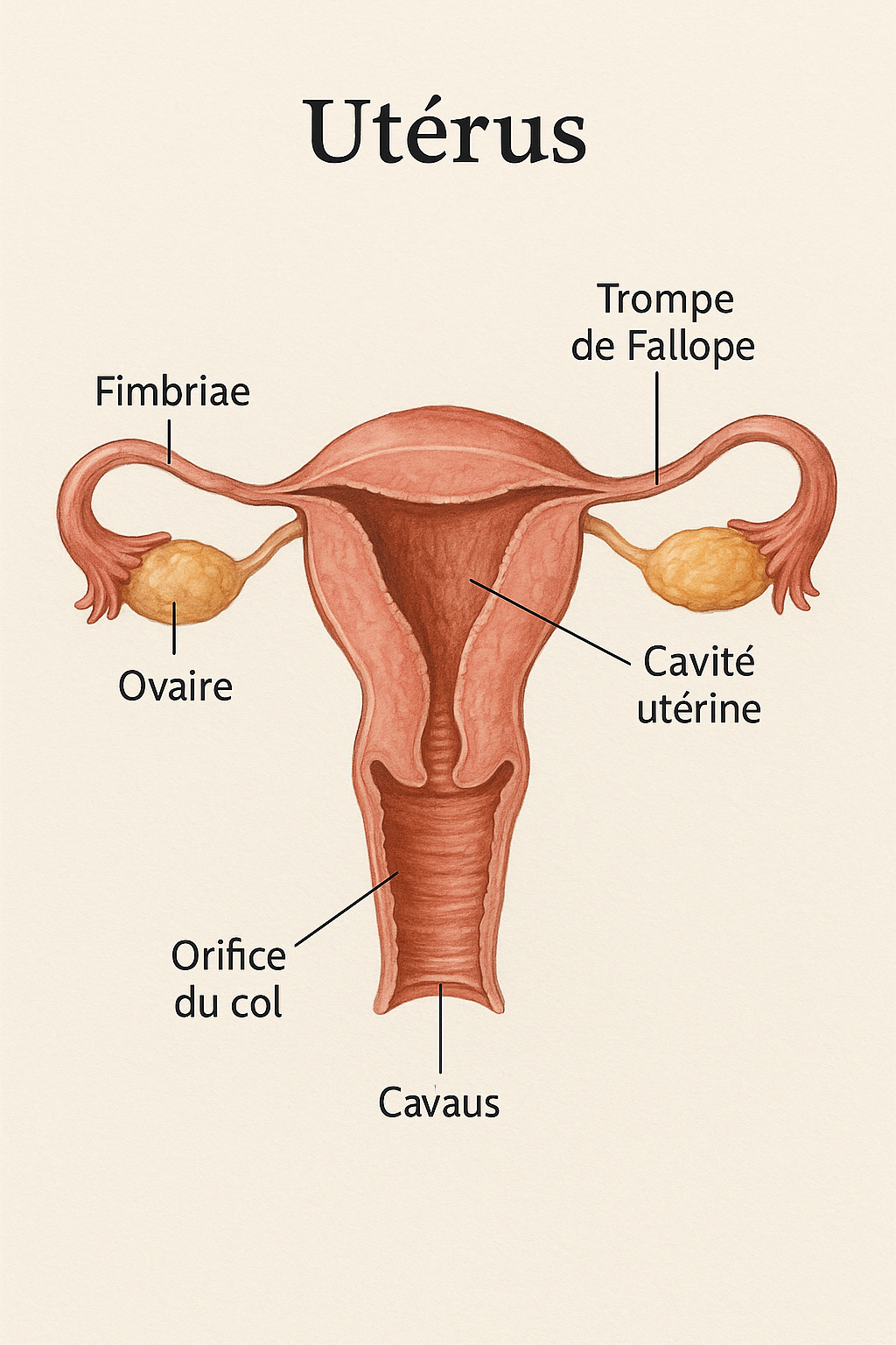 illustration de l'utérus et des différentes parties qui l'y compose