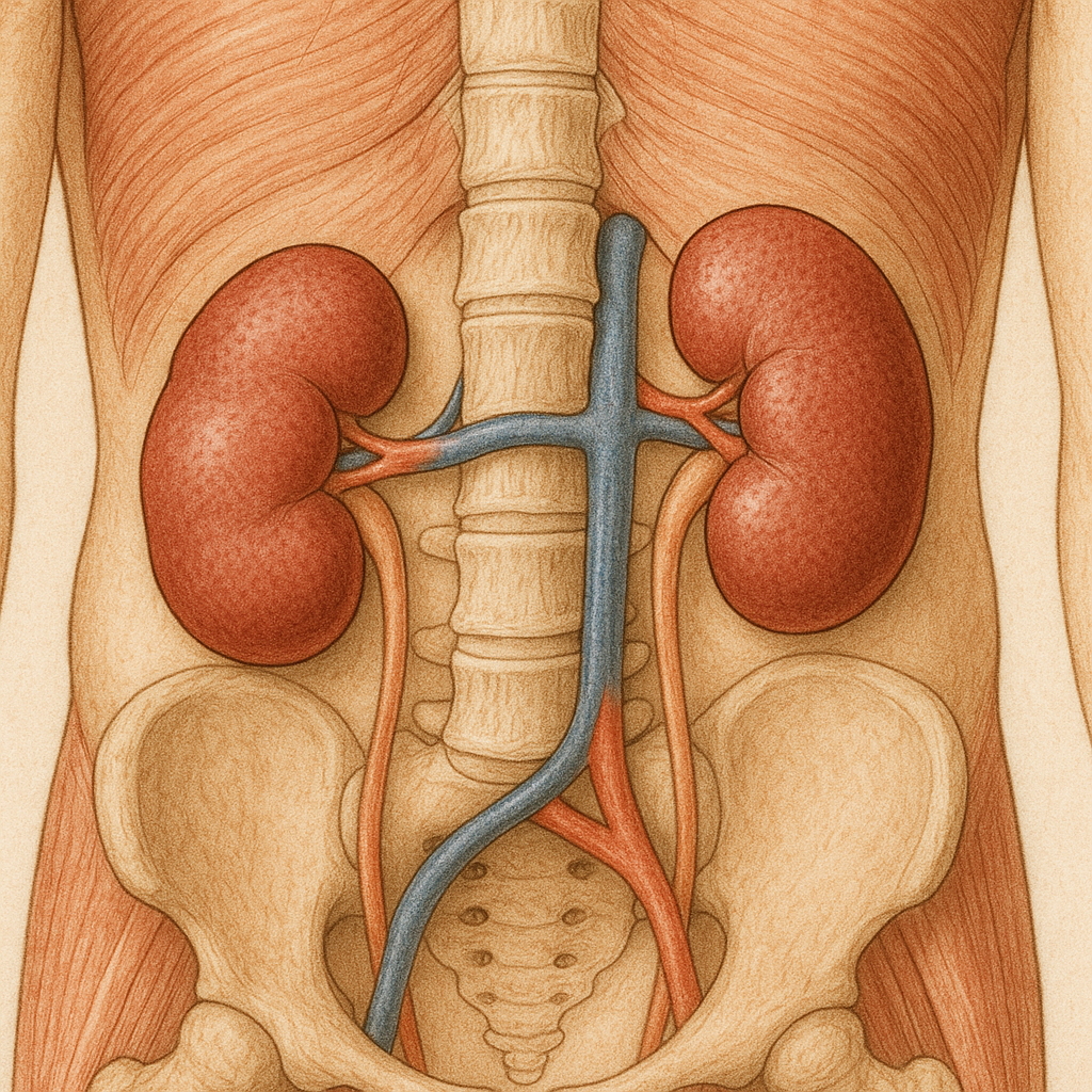illustration du corps humain avec un axe sur le rein car on parle du robot Da Vinci qui peut operer le rein