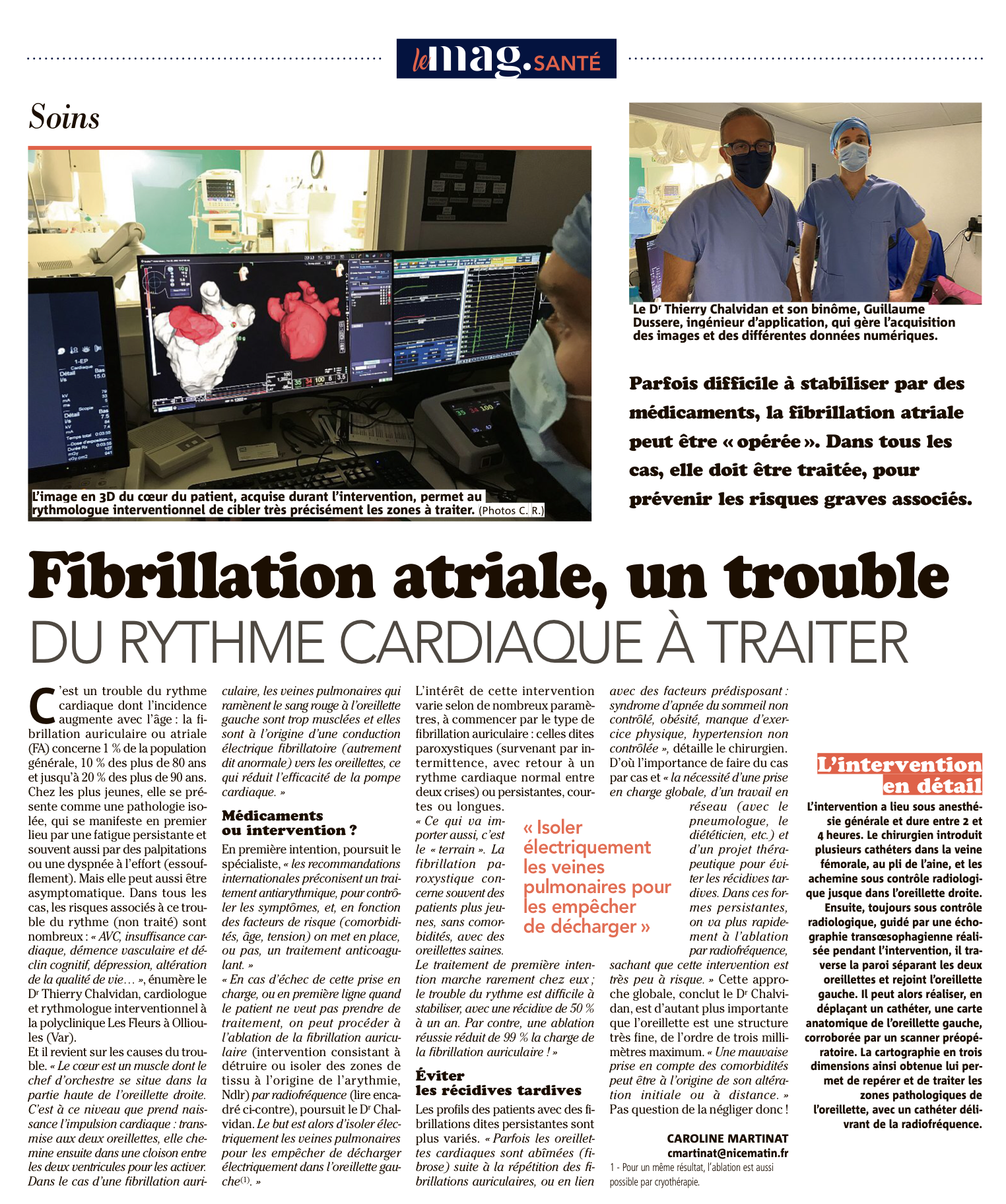 Article de Var Matin sur la cardiologie interventionnelle.
